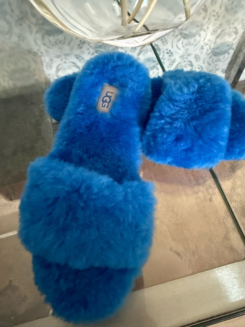 UGG Blue Fluff Slide Shearling Slippers